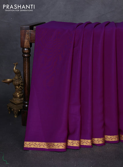 Pure mysore silk saree purple with plain body and small zari woven border