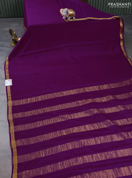 Pure mysore silk saree purple with plain body and small zari woven border