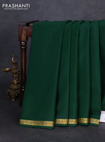 Pure mysore silk saree bottle green with plain body and small zari woven border