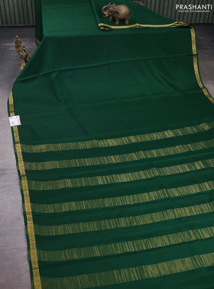 Pure mysore silk saree bottle green with plain body and small zari woven border
