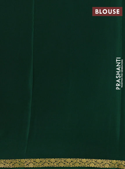 Pure mysore silk saree bottle green with plain body and small zari woven border