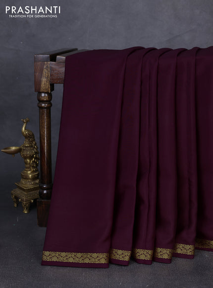 Pure mysore silk saree deep wine shade with plain body and small zari woven border