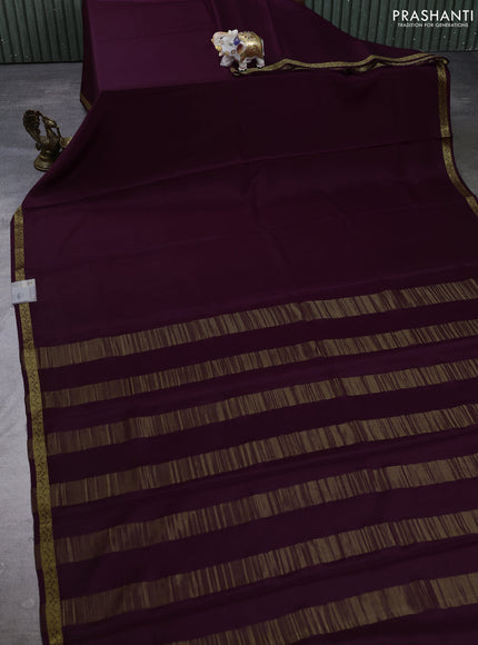 Pure mysore silk saree deep wine shade with plain body and small zari woven border