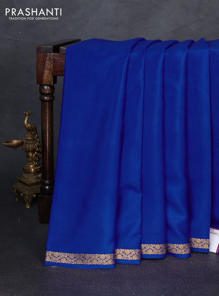 Pure mysore silk saree royal blue with plain body and small zari woven border