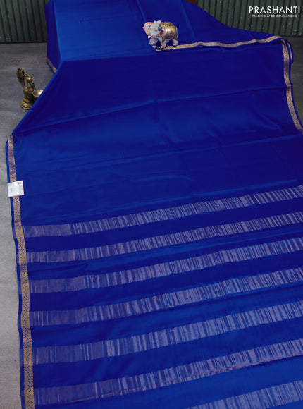 Pure mysore silk saree royal blue with plain body and small zari woven border
