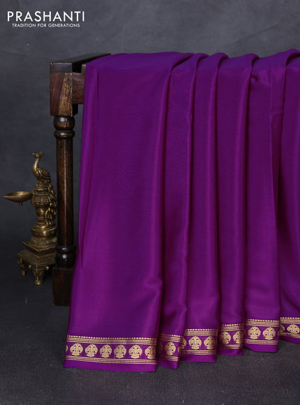 Pure mysore silk saree purple with plain body and zari woven butta border