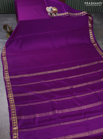 Pure mysore silk saree purple with plain body and zari woven butta border