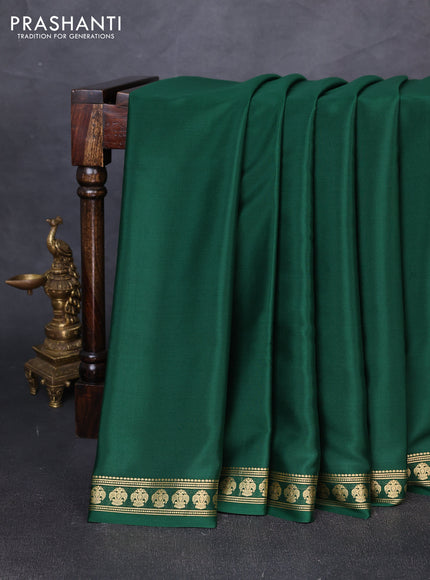 Pure mysore silk saree bottle green with plain body and zari woven butta border