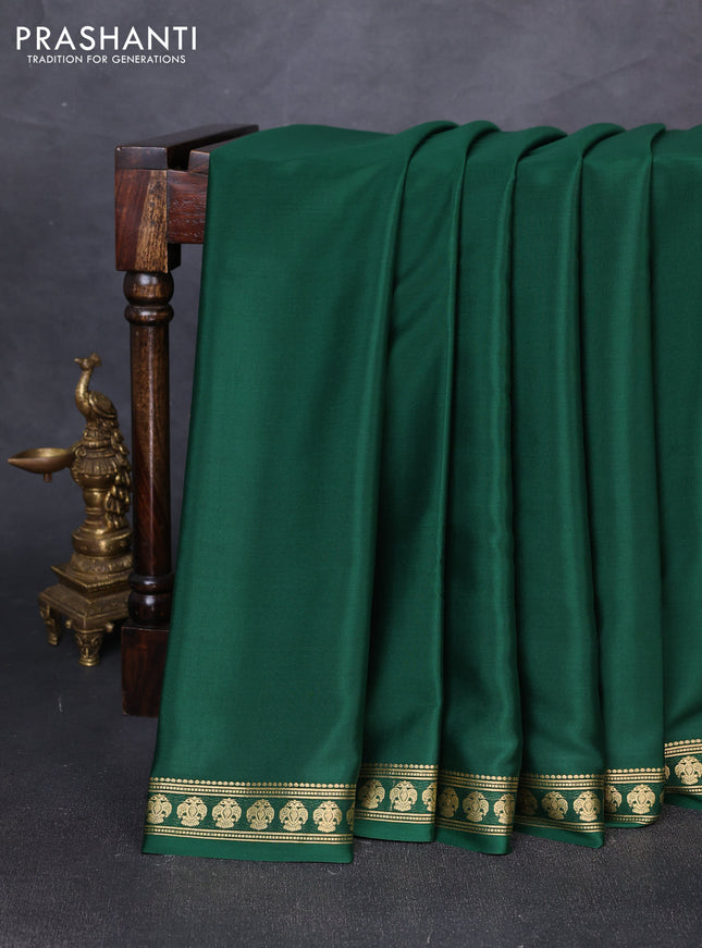 Pure mysore silk saree bottle green with plain body and zari woven butta border