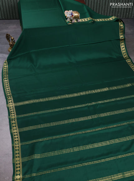 Pure mysore silk saree bottle green with plain body and zari woven butta border