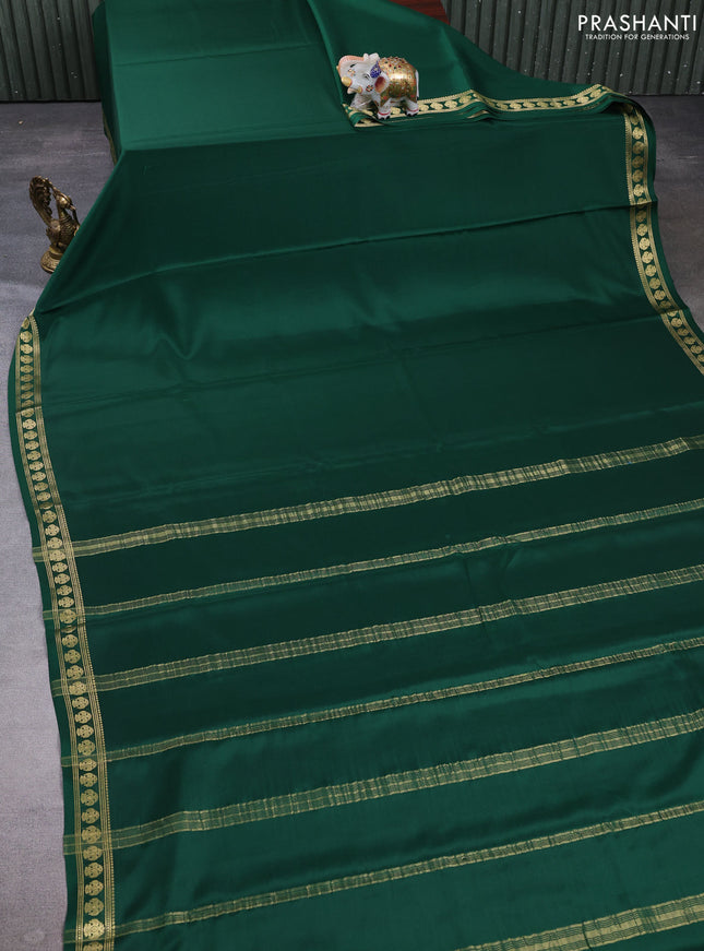 Pure mysore silk saree bottle green with plain body and zari woven butta border