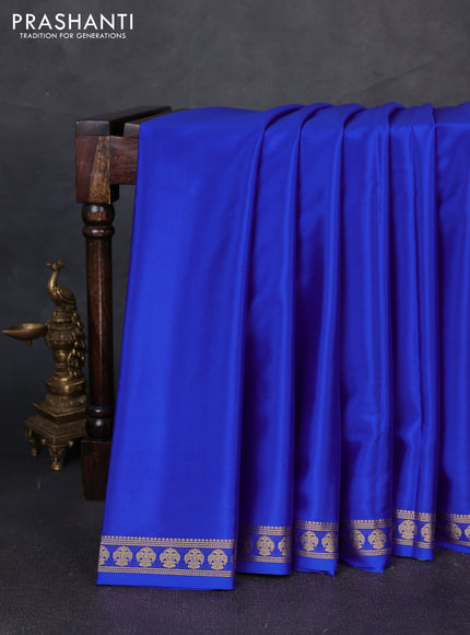 Pure mysore silk saree royal blue with plain body and zari woven butta border