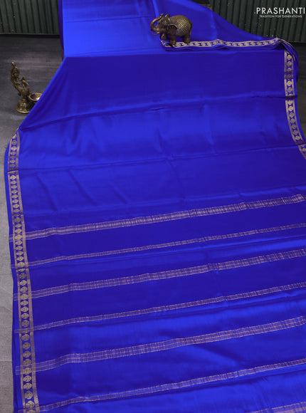 Pure mysore silk saree royal blue with plain body and zari woven butta border