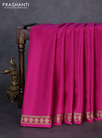Pure mysore silk saree pink with plain body and zari woven butta border