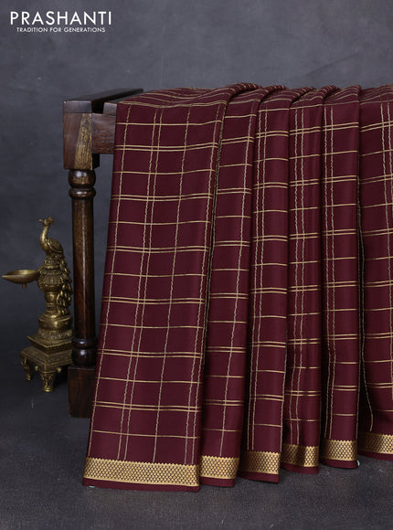 Pure mysore silk saree coffee brown with plain body and zari woven butta border