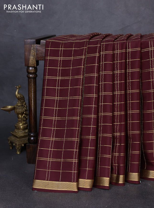 Pure mysore silk saree coffee brown with plain body and zari woven butta border