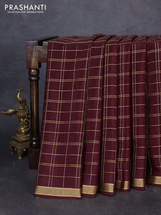 Pure mysore silk saree coffee brown with plain body and zari woven butta border
