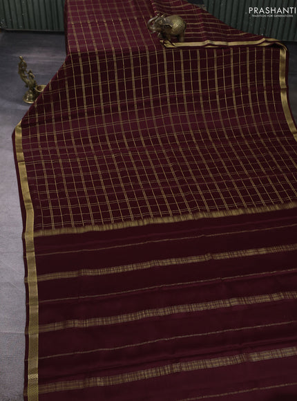 Pure mysore silk saree coffee brown with plain body and zari woven butta border