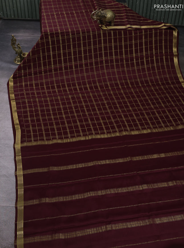 Pure mysore silk saree coffee brown with plain body and zari woven butta border