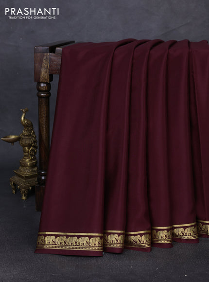 Pure mysore silk saree coffee brown with plain body and small zari woven border