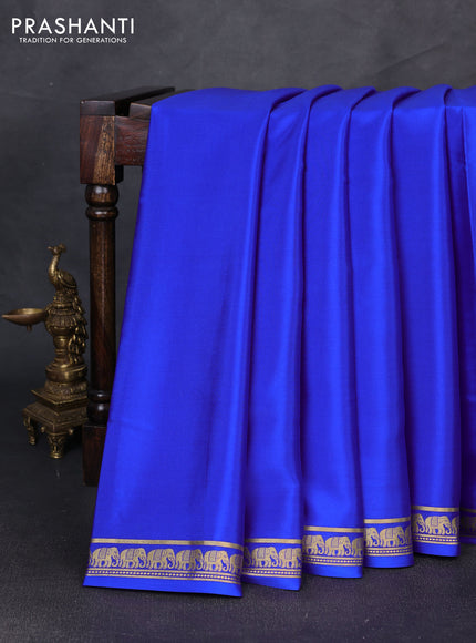 Pure mysore silk saree royal blue with plain body and small zari woven border