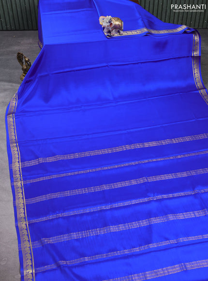 Pure mysore silk saree royal blue with plain body and small zari woven border