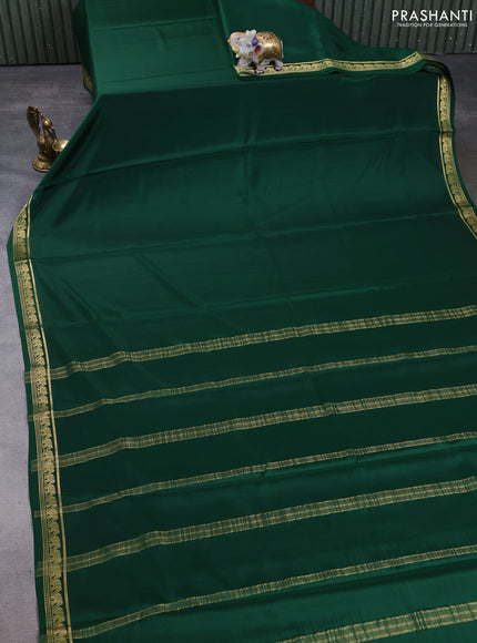 Pure mysore silk saree bottle green with plain body and small zari woven border
