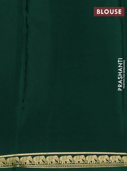 Pure mysore silk saree bottle green with plain body and small zari woven border