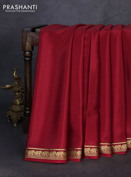 Pure mysore silk saree maroon with plain body and small zari woven border