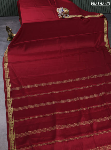 Pure mysore silk saree maroon with plain body and small zari woven border