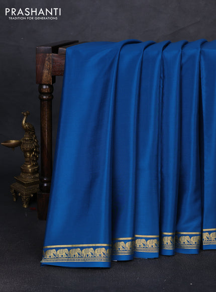 Pure mysore silk saree peacock blue with plain body and small zari woven border