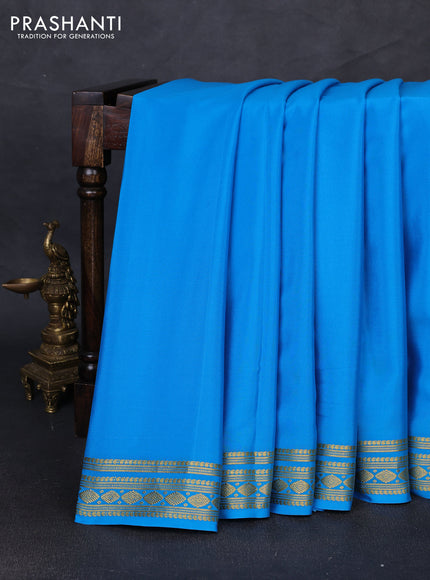 Pure mysore silk saree cs blue with plain body and zari woven border
