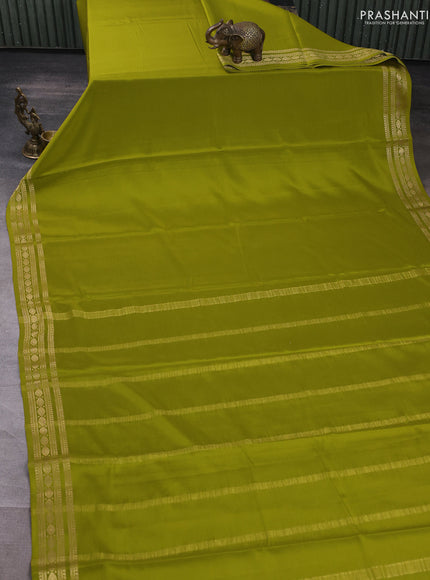 Pure mysore silk saree mehendi green with plain body and zari woven border