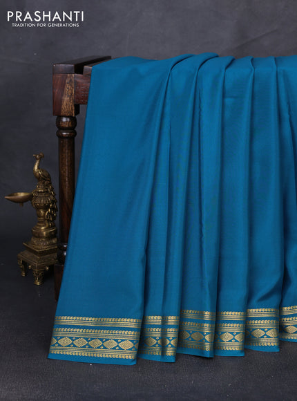 Pure mysore silk saree peacock blue with plain body and zari woven border