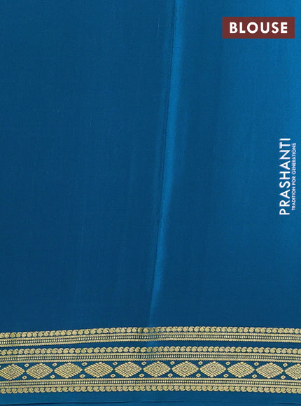 Pure mysore silk saree peacock blue with plain body and zari woven border