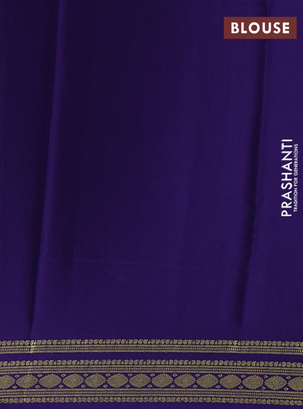 Pure mysore silk saree teal green and violet with plain body and zari woven border