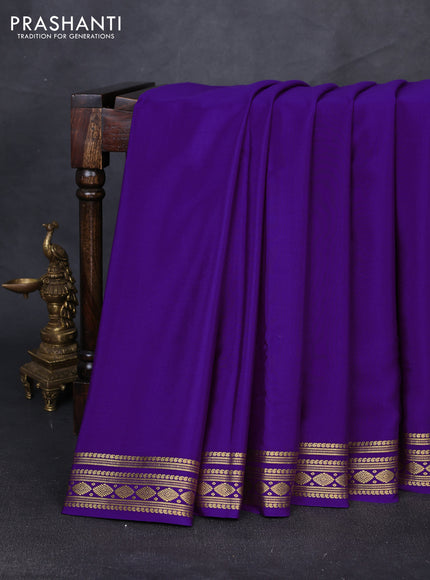 Pure mysore silk saree purple with plain body and zari woven border