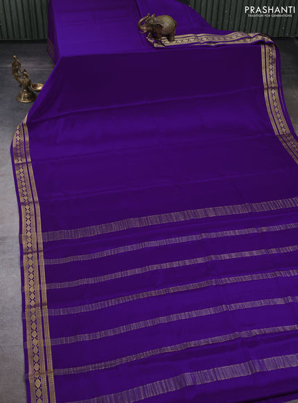 Pure mysore silk saree purple with plain body and zari woven border
