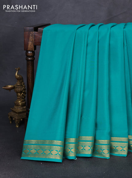 Pure mysore silk saree teal green with plain body and zari woven border