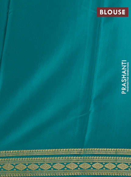 Pure mysore silk saree teal green with plain body and zari woven border