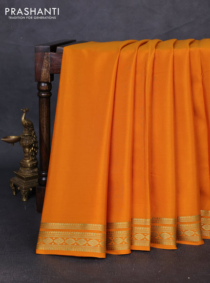 Pure mysore silk saree dark mustard with plain body and zari woven border