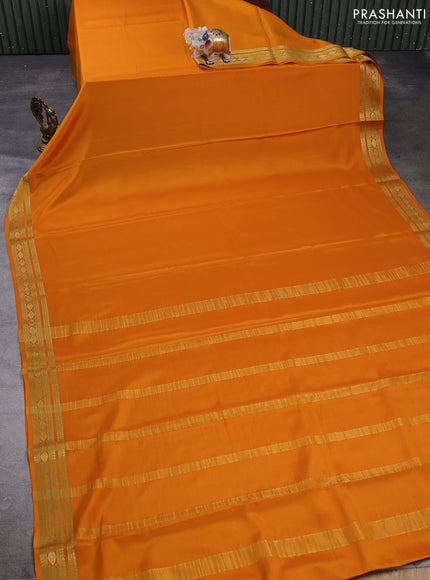 Pure mysore silk saree dark mustard with plain body and zari woven border