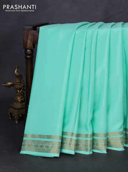 Pure mysore silk saree teal green with plain body and zari woven border
