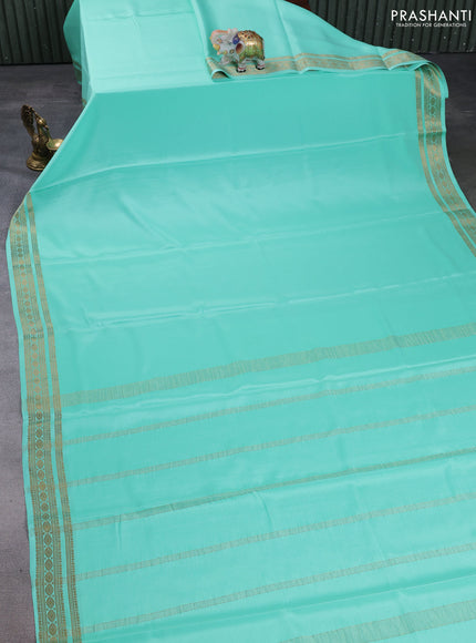 Pure mysore silk saree teal green with plain body and zari woven border