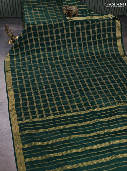 Pure mysore silk saree bottle green with allover zari checked pattern and zari woven border