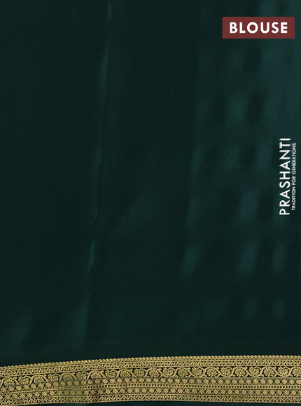 Pure mysore silk saree bottle green with allover zari checked pattern and zari woven border