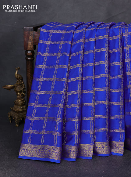Pure mysore silk saree riyal blue with allover zari checked pattern and zari woven border