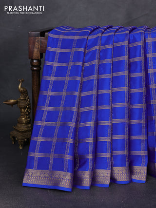 Pure mysore silk saree riyal blue with allover zari checked pattern and zari woven border