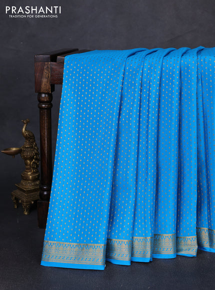 Pure mysore silk saree cs blue with allover zari woven 1000 buttas and zari woven border
