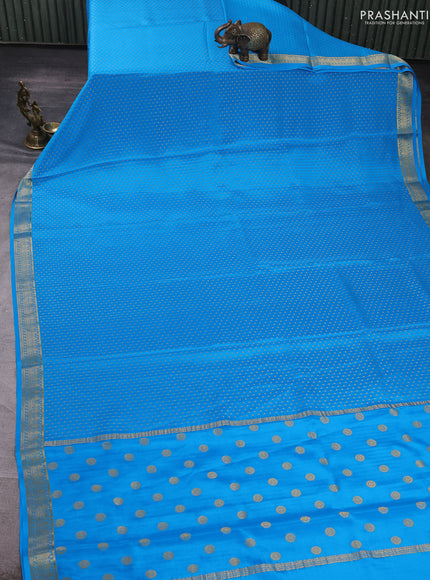 Pure mysore silk saree cs blue with allover zari woven 1000 buttas and zari woven border